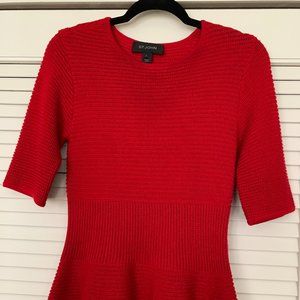 St. John red crochet/knit ribbed pullover sweater with peblum